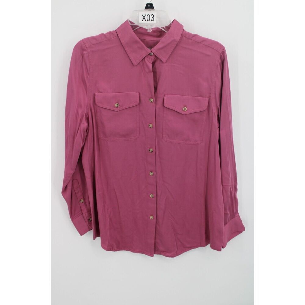 Chicos Womens Shirt Sandwash Satin Solid Easy Shirt Size 1 Roseberry New